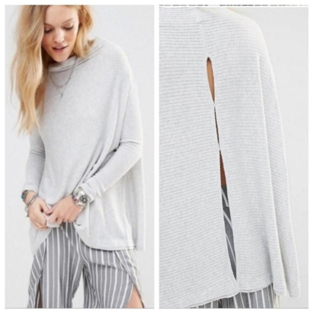Free People Gray Mock Neck Open Back Sweater